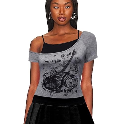 DAVBNM Grunge Clothes Y2k Vintage T Shirt Gothic Graphic Aesthetic Short Sleeve Punk Crop Top Streetwear Harajuku Summer for Teen Girls Black thumbnail 6
