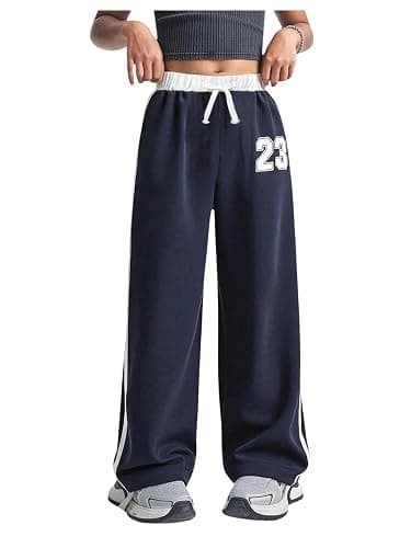 RoseSeek Girl's Baggy Sweatpants Letter Print Elastic Waist Wide Leg Pants Joggers Track Pants Trendy - Image 1