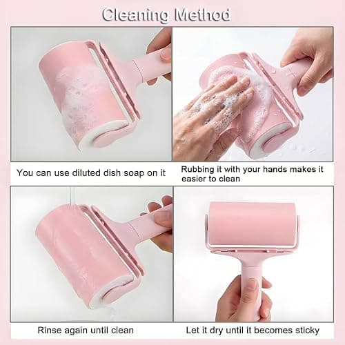 Reusable Lint Roller 2 Pack, Washable Sticky Lint Roller with Cover for Pet Hair, Portable Travel Lint Remover for Clothes, Purse, Furniture, Car, Large Mini Lint Brush for Home and Travel (Pink) thumbnail 7