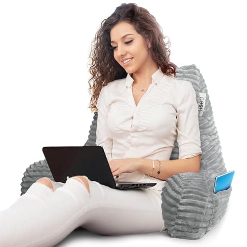 Nestl Reading Pillow with Shredded Memory Foam, Luxe Cut Plush Back Pillow for Sitting Up in Bed, Back and Arms Adjustable Support for Adult & Teens, Backrest Pillows with Washable Cover Light Grey thumbnail 8