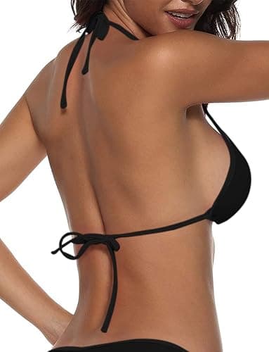 Suvimuga Women's Triangle Bikini Top Push up Padded Halter String Bathing Suits Top thumbnail 4
