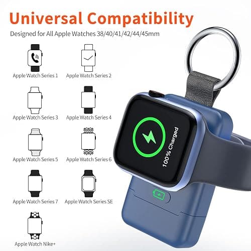 Portable Wireless Charger for Apple Watch,HUOTO Upgraded iWatch Charger 1400mAh Smart Keychain Power Bank,Portable Magnetic iWatch Charger for Apple Watch Series 8/UItra/7/6/SE/5/4/3/2/1 (Blue) thumbnail 2