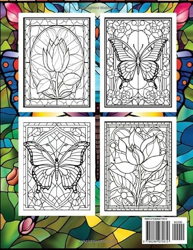 Stained Glass Flowers and Butterflies Adult Coloring Book 30 Beautiful Designs: Adult Easy Pattern Book with Butterflies and Flowers for Relaxation and Stress Relief thumbnail 2