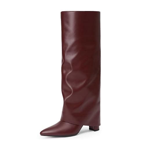 Modatope Knee High Boots Women Fold Over Knee High Boots Chunky High Heels Long Boots Zipper Pointed Toe Dress Tall Boots for Women - Image 1