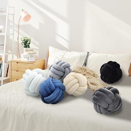 Ivory Knot Pillow Ball, Handmade Decorative Throw Pillow, Soft Round Knotted Cushion for Couch & Bedroom, Cute Home Decor, Braided Pillow for Living Room (7.87 Inches) thumbnail 2