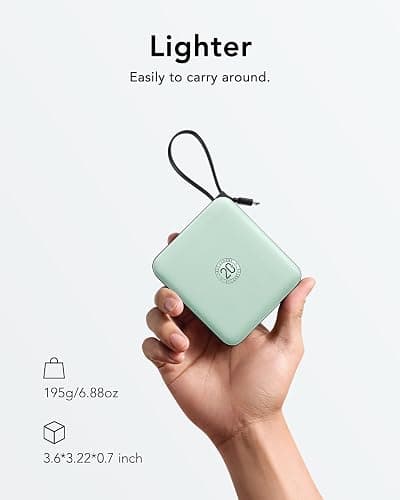 VRURC Portable Charger USB C, Power Bank with Built-in Cable, 10000mAh 20W Battery Pack for iPhone 16 15 14 Samsung Galaxy S23 S22 Google, Note 20, Pixel, Moto, LG Android Phone, Green(1 Pack) thumbnail 2