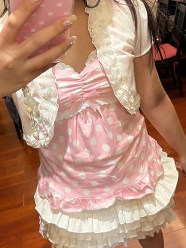 TYATVS 2000s Clothing Polka Dot Tank Tops Y2k Whimsy Twee Vintage Shoujo Tees Harajuku Clothes Cutecore thumbnail 5