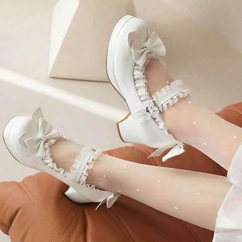 LUXMAX Women Kawaii Mid Block Heel Mary Jane Rockabilly Pumps with Bow | Kawaii Shoes,Platform Mary Janes,Chunky Heel Pumps,Cute Sweet Shoes,Fashion Dress Shoes,Comfortable Pumps thumbnail 7