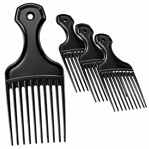 Vakly Afro Hair Pick Comb 5.25 in (4 Pack) – Wide Tooth Lift Picks for Curly, Thick, and Natural Hair, Plastic Detangling Comb for Volume, Wigs, and Beards - Image 1