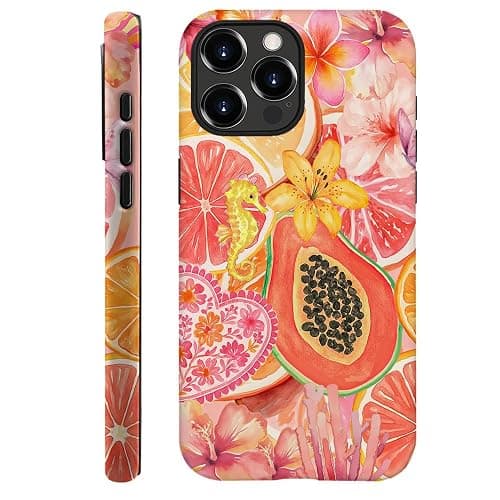 Case Compatible with iPhone 15 Pro Max,Hybrid 2-Layer Hard Shell,Shockproof Soft for Girl Women,Fruit Watercolor Pink Flower - Image 1