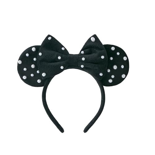 PAITTY Pearl Mouse Ears Bow Headbands for Girls Kids Sparkle Hair Band Ear Headband Party Princess Trip Cosplay Costume Decor (Black Pearl) - Image 1