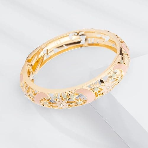UJOY Womens Multi-colors Cloisonne Bracelet Gold Plated Flower Hollowed Enameled Hinged Cuff Bangles Jewelry Gift 88A10 thumbnail 2
