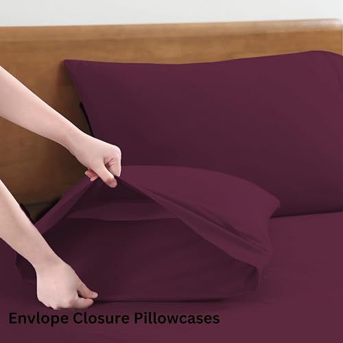 LANE LINEN 100% Organic Cotton Eco Friendly Full Size Bed Sheets, Mercerized Fully Elasticized Cotton Sheets Full, Percale Weave Soft & Comfy Comes in Variety of Colors- Windsor Wine thumbnail 7