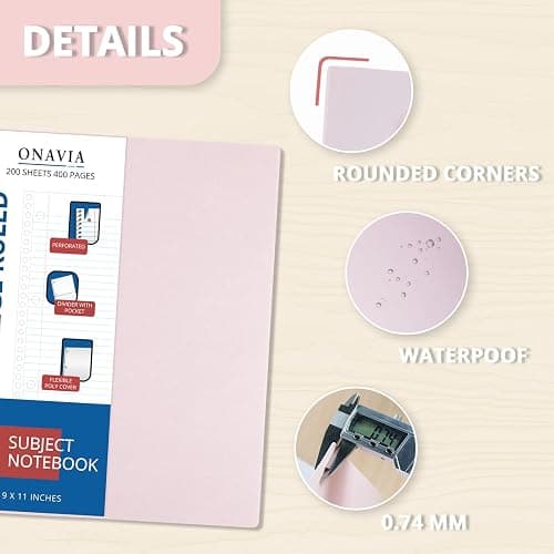ONAVIA 5 Subject Spiral Notebook College Ruled, 400 Pages, Beige | 200 Sheets, 9 x 11 in, 6 Pack Waterproof Plastic Cover, Durable, School Notebooks, Classroom, Teachers thumbnail 4