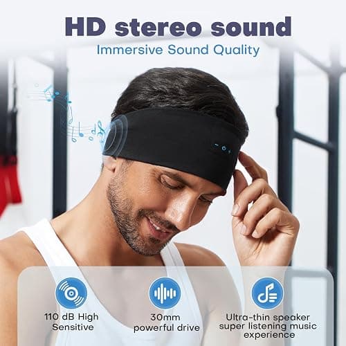 TOPIEI Sleep Headphones Bluetooth Headband for Side Sleeper, 17 Hours Playtime, Wireless Headband Headphones with HD Stereo Speakers for Workout,Running,Yoga, Ideal Gifts for Men, Women, Teens, Black thumbnail 3