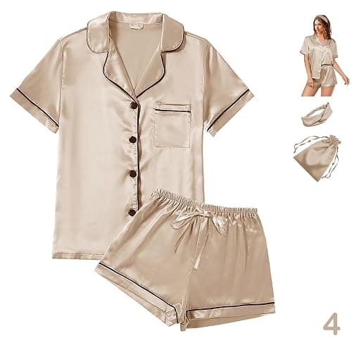 4Pcs Womens Satin Silky Pajama Sets Short Sleeve Shirt XS-4XL Floral Pajamas Set Soft PJ Loungewear Sleepwear thumbnail 6