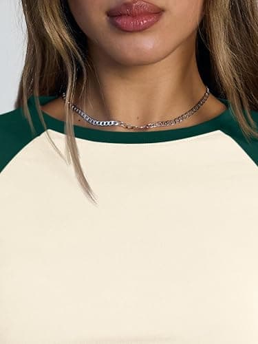 Trendy Queen Women's Long Sleeve Shirts Slim Fit Stretchy Color Block Slightly Cropped Tops thumbnail 5