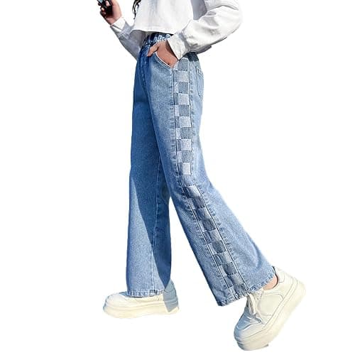 Rolanko Girls Jeans Denim Elastic Wasit Wide Leg Baggy Pants Kids Clothes 4-14 Years - Image 1