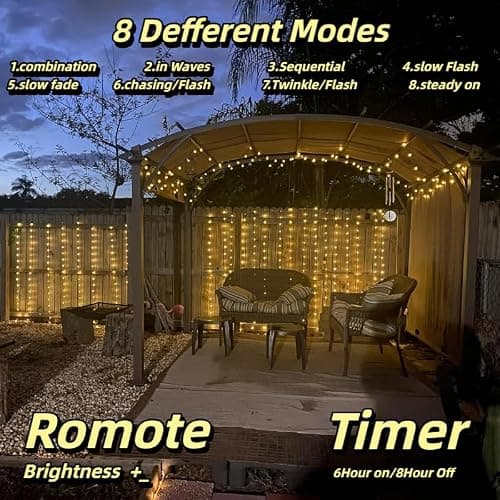 300LED Fairy Curtain Lights, 9.8x9.8Ft Warm White USB Plug in 8 Modes & Timer Christmas String Hanging Lights with Remote for Bedroom Indoor Outdoor Weddings Party Wall Decorations(Warm White) thumbnail 2