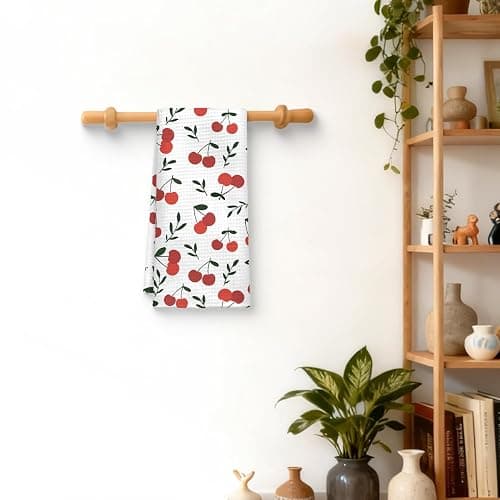 QICLM Cherry Kitchen Towel Decor, Cherry Hand Towel Dish Towel for Kitchen Bathroom Decor, Fruit Lover Gifts, 16x24 Inches thumbnail 2