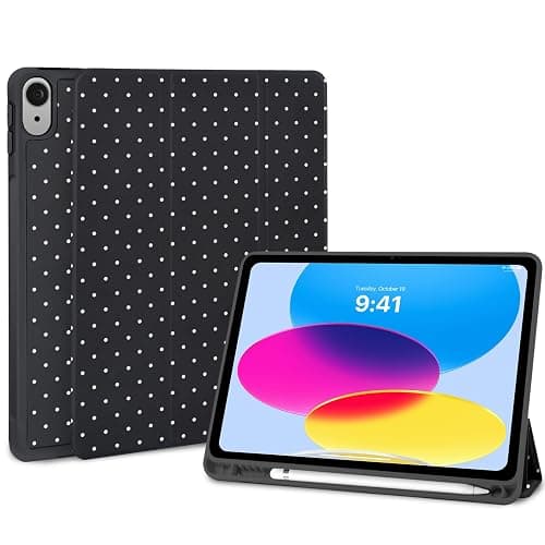 Fycyko Compatible with iPad (A16) 11th Generation 11 Inch 2025 Case, Slim Stand Cover for iPad 10th 10.9 Inch 2022 with Pencil Holder, Cute Polka Dot Aesthetics Design Protective Cover-Black - Image 1