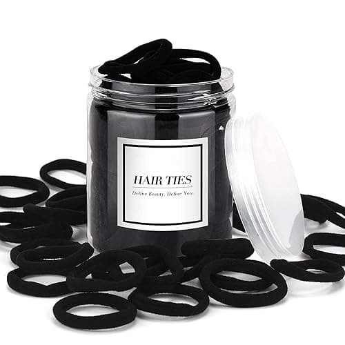 iFwevs 50PCS Black Hair Ties,Cotton Seamless Ponytail Holders,No Damage Elastics Hair Bands for Thick Heavy &Curly Hair - A-black