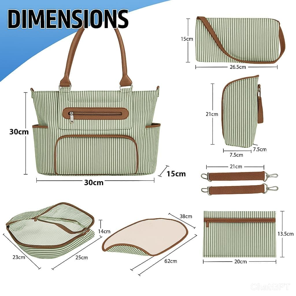 Nappy Bag - Diaper Bag Set - Tote Bag- Comes with BottleBag, SmallBag, Stroller Strap, Clothing Bag, Changing Pad, Coin Purse - Multifunctional Wide Open Style for Easy Access - Water Resistant thumbnail 3