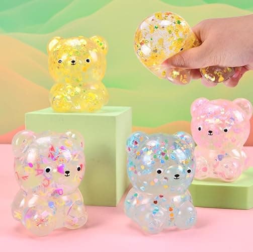 Dhjrefhhd 1Pccs Squeeze Toys Letter Sequins Candy-Bear Stress Relief Toy Hand Fidget Sensory Office Desk Squishy Toy (Pink or Randomly Color) thumbnail 2