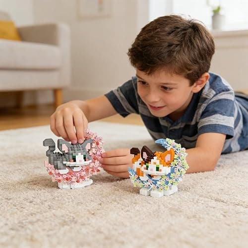 FCXVXCL Katze Bausteine Building Blocks Sets, 2PCS Katze Mini Baustein DIY Building Blocks 3D Mini Puzzle Cartoon Micro Buildings Blöcke Anime Block Figuren Geschenke für Geburtstag(Grau,Orange) thumbnail 7