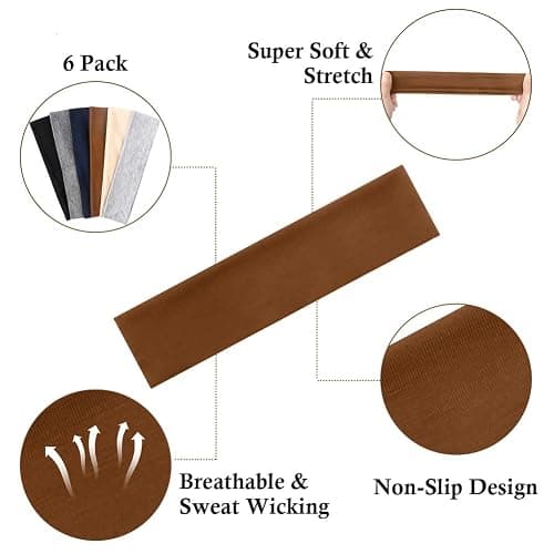 TERSE Headbands for Women Short Hair Non Slip Elastic Sweat Hairbands Soft Fabric Hair Bands Workout Yoga Running Sport Thin Hairwrap for Girls thumbnail 4