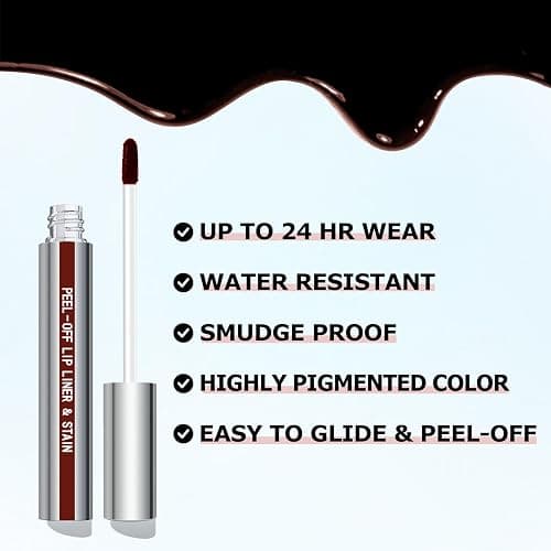 Cilrofelr Peel Off Lip Liner Stain, Long Wear Tattoo Lip Liner with Tweezer, Peel Off Lip Stain with Matte Finish, Long Lasting, Waterproof, Transfer-proof, Highly Pigmented Color (Cocoa) thumbnail 3