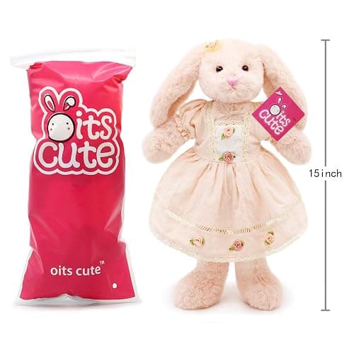 oits cute Small Soft Stuffed Animal Bunny Rabbit Plush Toy for Baby Girls 15inch (Pink Rabbit Wearing Pink Vintage Dress) thumbnail 2