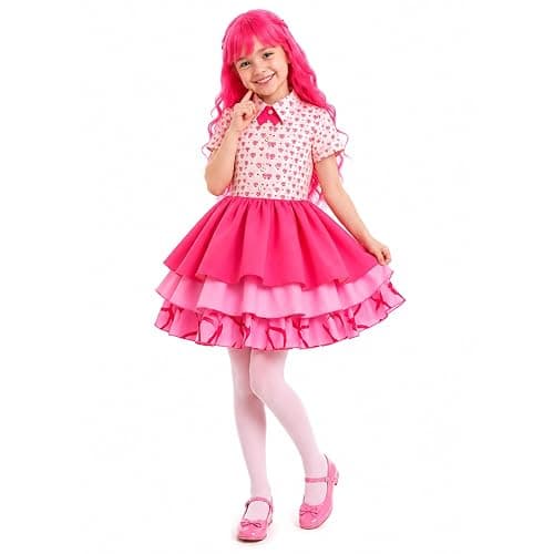 Mukola Kids Princess Pink of Wonderland Cosplay Costume Set 4-12Y | Girls Pink Long Sleeves Jacket, Cute Heart Print Dress, 5pcs Pink Royal Princess Outfits, Birthday Party, Halloween Cosplay thumbnail 4