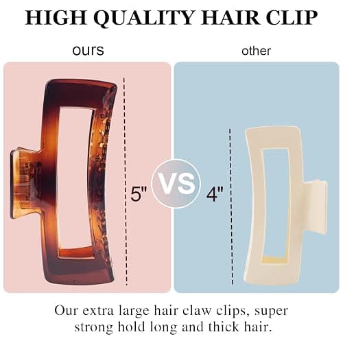 4 Pack Extra Large Hair Claw for Women, 5'' Strong Hold Bright Clamps for Thick and Long Hair, 90's Non-slip Square Jaw Clips for Curly Hair, thumbnail 8