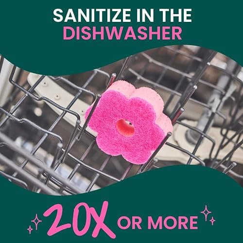 Scotch-Brite Brite Blooms Extra Gentle Scrub Sponge, Dishwasher-Safe Kitchen Sponge for Cleaning Delicate Surfaces, Pink Spring Flower Dish Sponges Made with 100% Recycled Fibers thumbnail 6