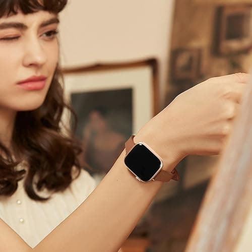 CeMiKa Bracelets Cuir Etroit Compatible avec Bracelet Apple Watch 38mm 40mm 41mm, Bracelet Remplacement Cuir Véritable pour Apple Watch SE3 SE/iWatch Series 11 10 9 8 7 6 5 4 3, Femmes Hommes, Marron thumbnail 7
