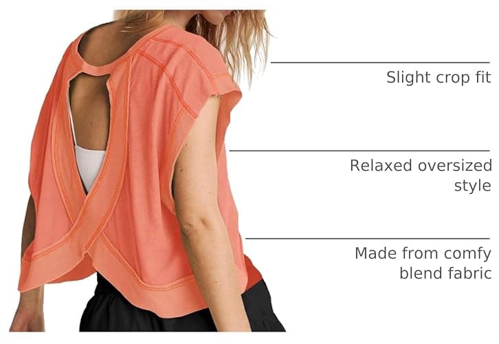 Panadila Womens Open Back Workout Tops Oversized Tshirts | Short Sleeve Tee, Backless Shirt, Athletic Layer, Crop, Gym Clothes, Pilate Dance Wear, Yoga thumbnail 4