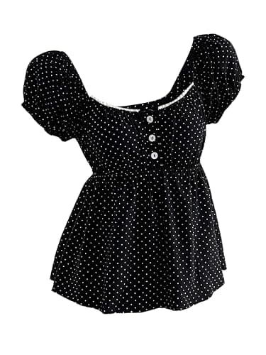 Verdusa Women's Peplum Tops Polka Dots Cute Summer Going Out Babydoll Tops - Image 1