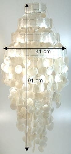 Deckenlampe/Deckenleuchte, Muschelleuchte aus hunderten Capiz, Perlmutt Plättchen - Modell Sakawa 90 cm weiß/Hängeleuchten aus natürlichen Materialien thumbnail 3