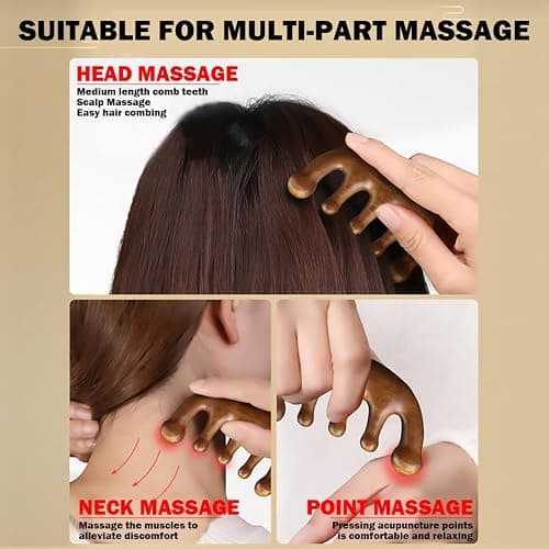 Cureder Wooden Scalp Massager - Handmade 100% Natural Green Sandalwood Wide Tooth Combs - Wood Massage Comb & Sandalwood Comb for Luxurious Hair Care thumbnail 7