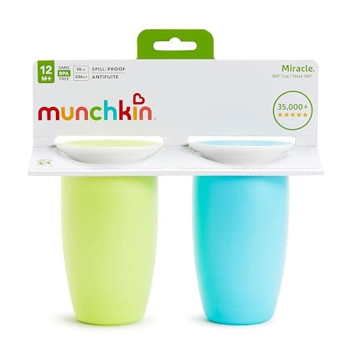 Munchkin Sippy Cups for Toddlers 1-3, Spill Proof Miracle 360 Cup, 10 Ounce, 2 Pack, Green/Blue thumbnail 8