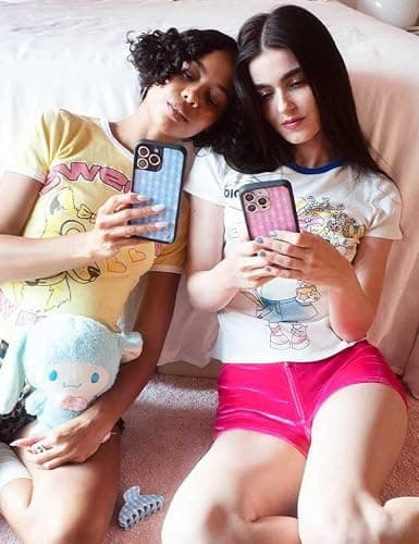 Wildflower Cases - Compatible with iPhone 16 | Protective Black Bumper, 6.5ft Drop Test Certified, Women Owned Small Business | Plaid, Checkered, Unique, Cute, Trendy | Blue Gingham Hearts thumbnail 3