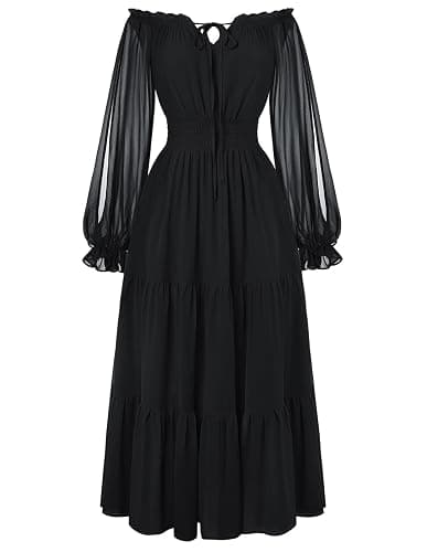Scarlet Darkness Women Renaissance Off Shoulder Long Sleeve Smocked Waist Tiered Long Maxi Dress - Image 1