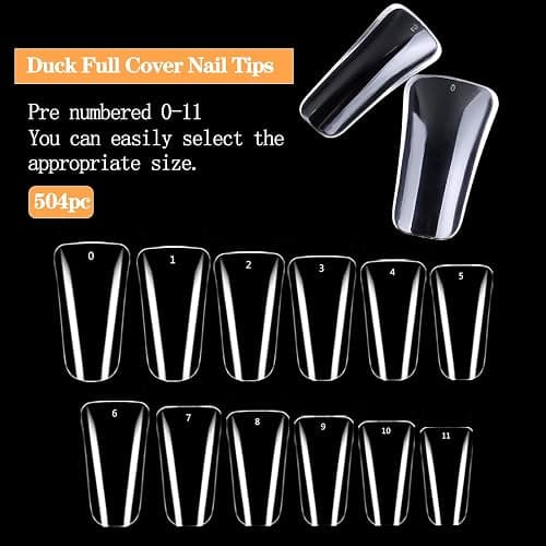 500PCS Duck Nail Tips Full Cover, Clear Duck Fan Flare Nail Tips for Acrylic Nails Professional, Extra Long Duck Nails Press On Duck Feet Style Curved Wide French False Nail for Nail Salon 10 Sizes thumbnail 2