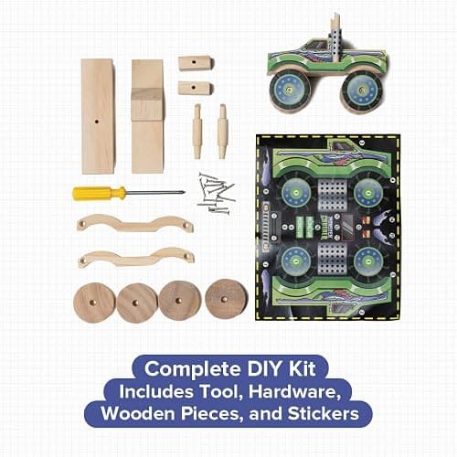 Little Jupiter DIY Wooden Kits w/Stickers - Kids Building Kit - Stem Toys for Ages 4-7 - Wood Crafts for Kids - Woodworking Kits (Monster Truck 2) thumbnail 4