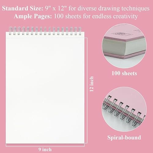 Cute Sketchbook Pink, 9"x12" Sketch Book for Teen Girls, 100 Sheets Girl Sketchbook 73lb/120gsm Drawing Paper for Kids, Art Supplies for Teens 14-16 Girls. thumbnail 2