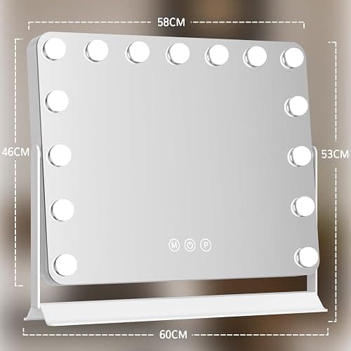 Hollywood Vanity Mirror with Lights, 60x53cm Lighted Makeup Mirror with 15 Dimmable Bulbs, 360° Rotating, 3 Lighting Modes, Smart Touch Control, USB & Type C Output Port, Gift for Women and Girls thumbnail 2