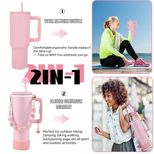 Sanilinwild 40 oz Tumbler with Handle and Straw & 6PCS Cup Accessories-BPA-Free Travel Mug Water Bottle-Easy to Carry-Travel Coffee Mug - Dishwasher Safe-Holiday Gifts for Women Men (Pink Dusk) - Pink Dusk thumbnail 5