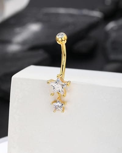 Agrewd 14K Gold Plated Belly Button Rings - Dangle Star 925 Sterling Silver Navel Rings for Women - 14G Belly Piercing Jewelry thumbnail 4