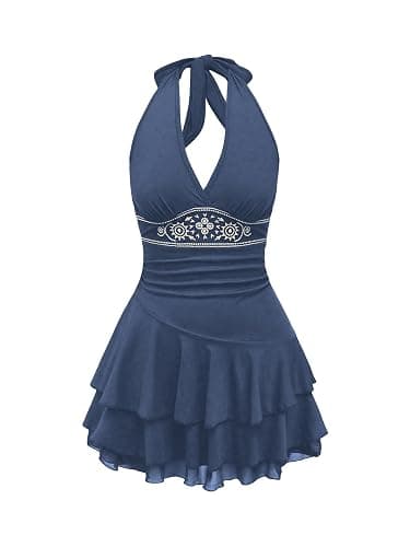 SOLY HUX Women's Summer Halter Backless Mini Dress Flowy Sleeveless V Neck Tie Back A Line Western Casual Sun Dresses - Image 1